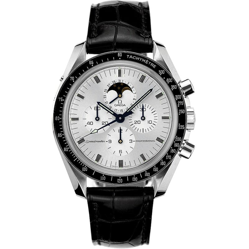 Omega Moon Phase 42 mm, white gold on leather strap